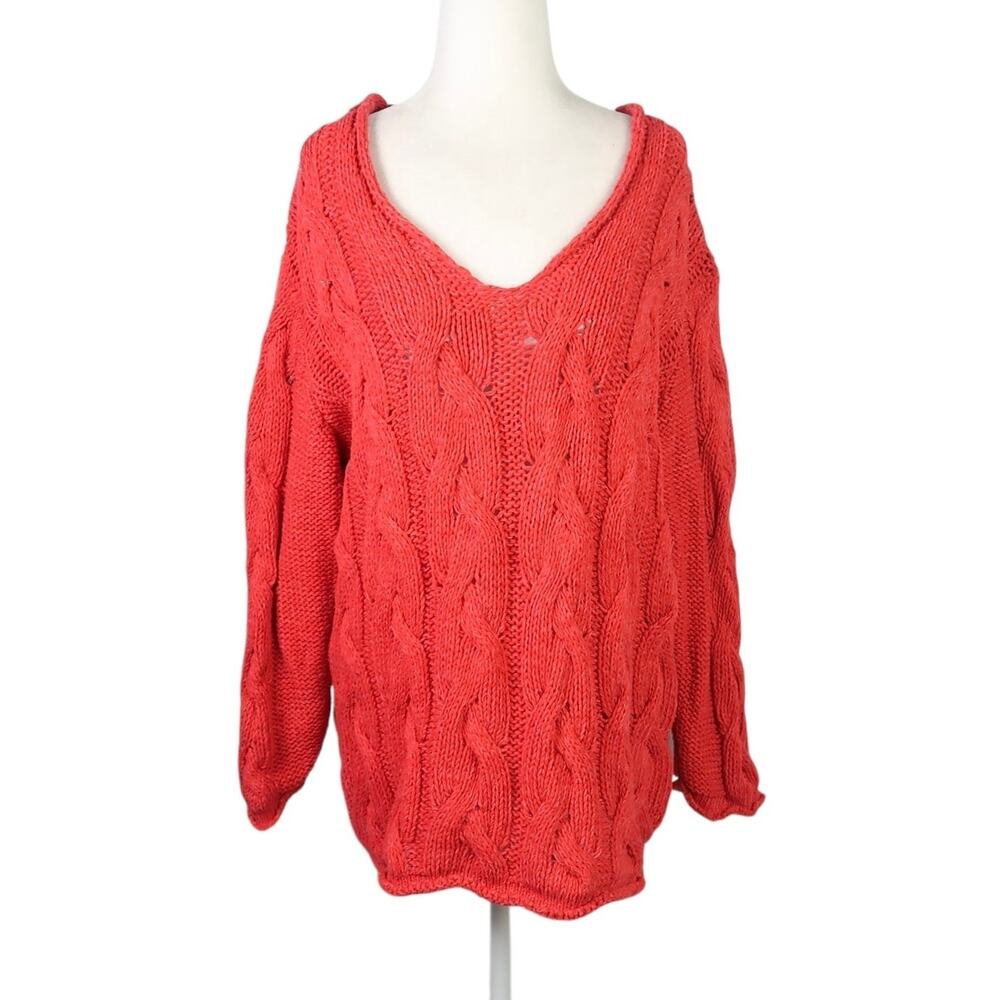 BDG Urban Outfitters red cable knit cotton blend v-neck sweater S